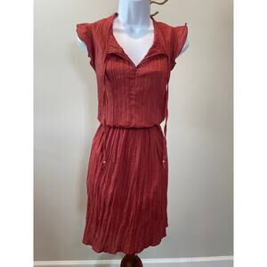 Clay Crepe Flutter Sleeve Dress Dark Neutral Size M Made in USA Flowy
